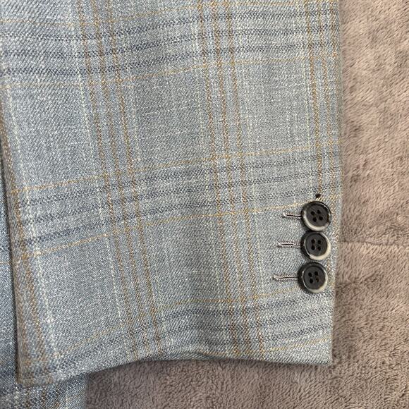 Brioni Sport Coat Nomentano Wool Silk Blue Tan Check EU 50R US 40R Blazer Jacket - Picture 6 of 16